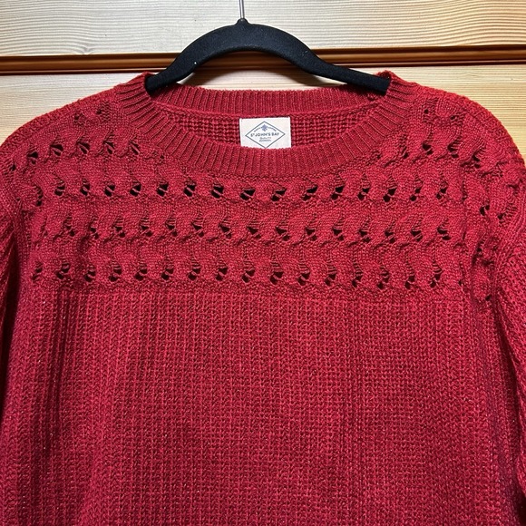 Valentines Day Womens Red Sparkle Knit Sweater Petite Medium Cottage Preppy Ski - Picture 3 of 5